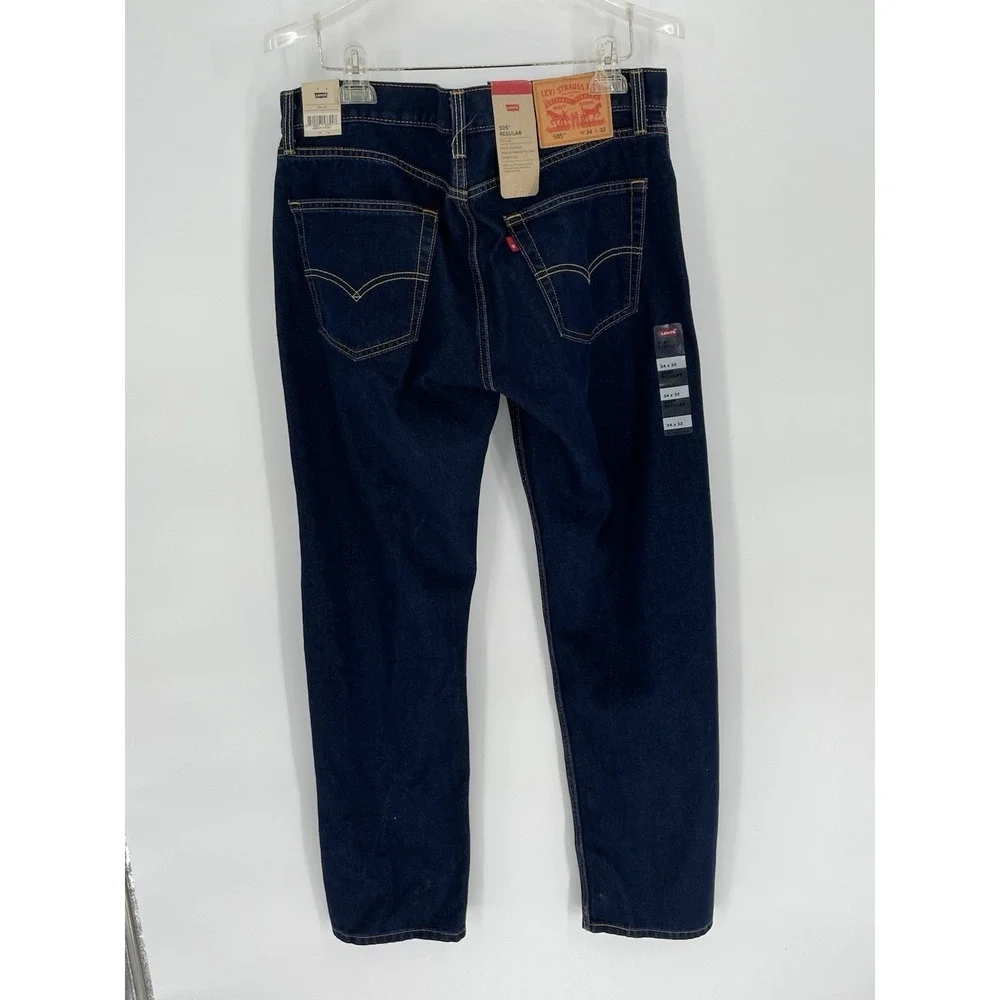 NWT Levi's 505 Regular Fit Stretch‎ Jeans 34x32 Eco Ease Straight Leg Dark Wash